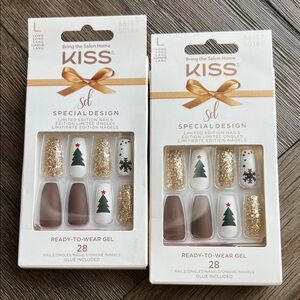 Lot of 2 Kiss Special Design Gold and White Holiday Nails